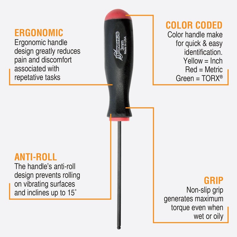 Bondhus 10687 Set of 7 Balldriver Screwdrivers, ProGuard Finish, sizes 1.27-5mm - Image 2
